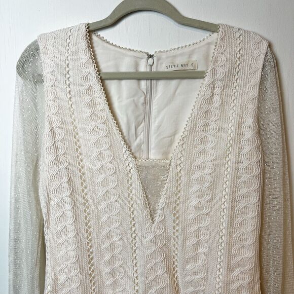 Stevie May Ivory Crochet Lace Long Sleeve Gallery Mini Dress Sz S - Picture 2 of 10